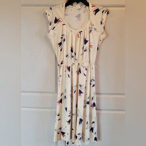 Vintage Cream Red Navy Floral Print Swing Dress